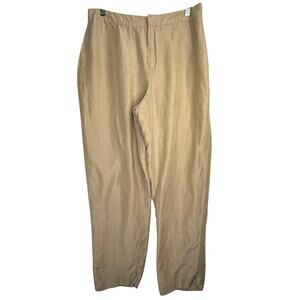 DANA BUCHMAN Womens Sz12 Silk Linen Blend Lined Dress Pants Tan Flat Wide Leg